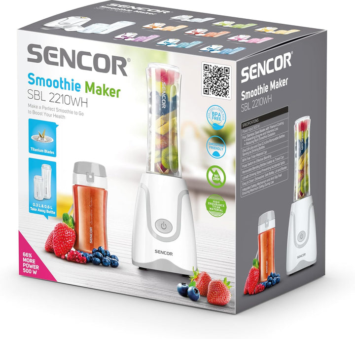Sencor Ultra-leistungsstarker Smoothie Maker 500W, 2 Tritan-Flaschen 0,6L & 0,3L BPA-frei, Titan Ant