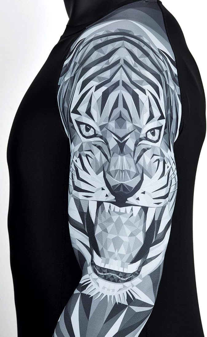 HUGE SPORTS Wildes Tier Rashguard Sonnenschutz Schnelltrocknend Kompression Schwimmshirt 3XL Tiger,