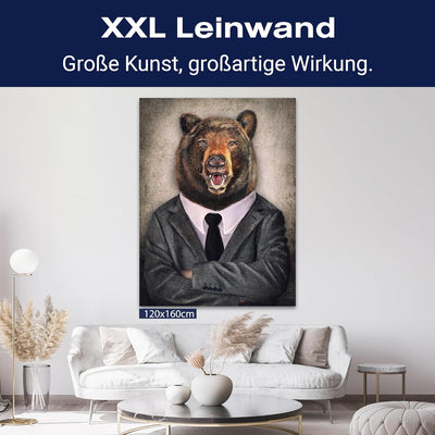 wandmotiv24 Leinwand-Bild Buisness Bär, Grösse 60x45cm, Hochformat, Wandbilder, Dekoration Wohnzimme