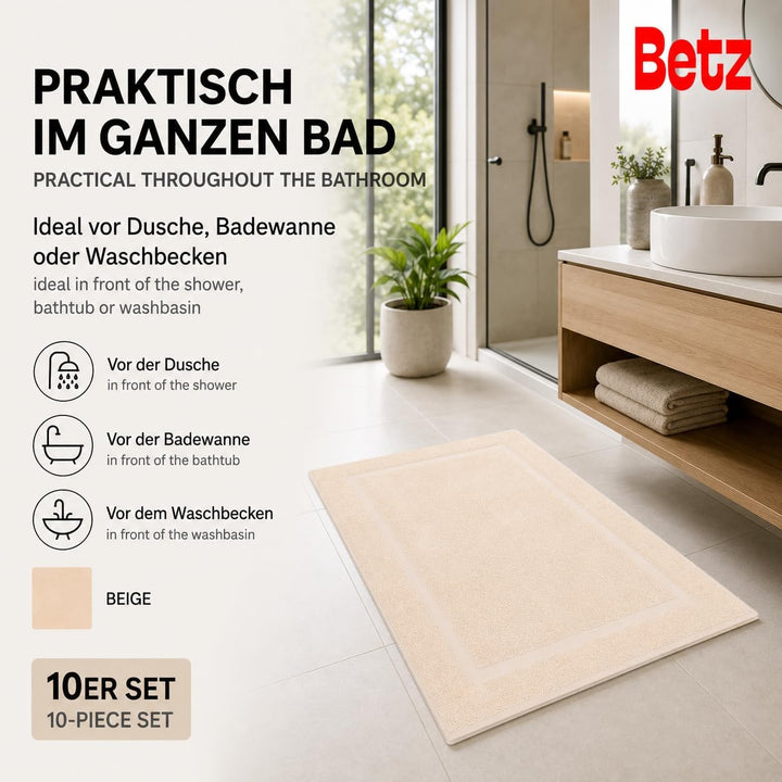 Betz 10 Stück Badvorleger Badematte Badteppich Duschvorleger Frottee Premium 100% Baumwolle Grösse 5