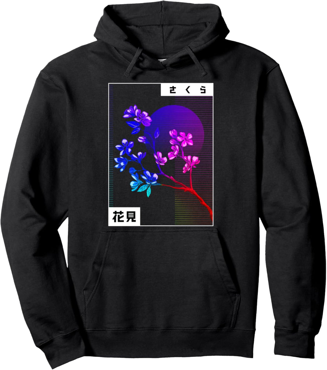 Trippy Aesthetic Vaporwave Kirschbaum Kanji Japanische Kunst Pullover Hoodie