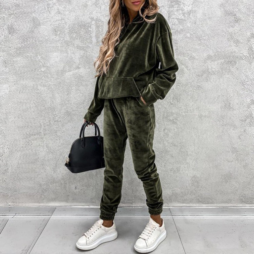 Ansenesna Hausanzug Samt Damen Velour Plüsch Winter Elegant Jogginganzug Frauen Mit Kapuze Freizeita