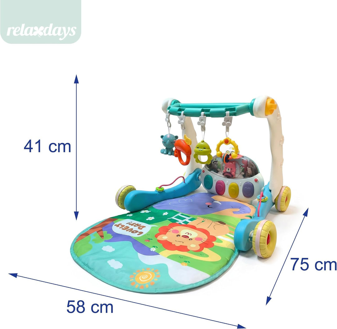 Relaxdays Spielbogen, mit Spielzeug, Rollen, Musik & Licht, HBT: 41 x 58 x 75 cm, Baby Gym, Krabbeld