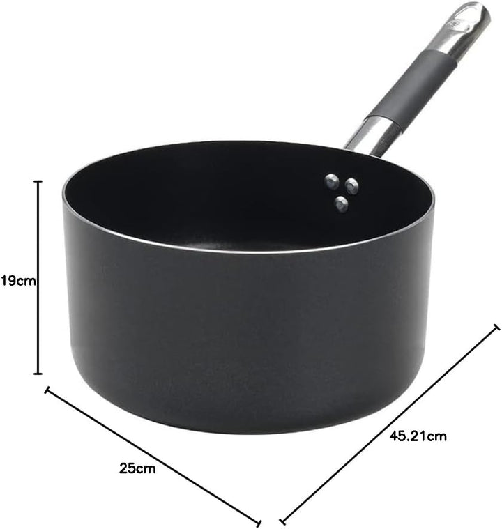 Pentole Agnelli Alblack Hohe Stielkasserolle aus Aluminium, Dicke 3 mm, Rohrstiel aus Edelstahl, Sch
