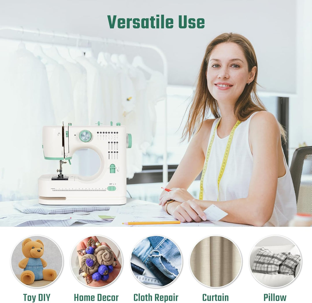 Todeco Nähmaschine für Anfänger und Kinder, 16 Stichmuster, Doppelte Nadel und doppelter Faden, Nähm