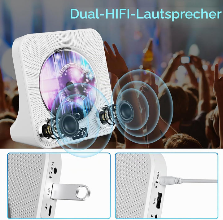 Gueray Desktop CD Player Bluetooth CD-Spieler mit Lautsprechern für Zuhause Tragbarer CD-Player mit