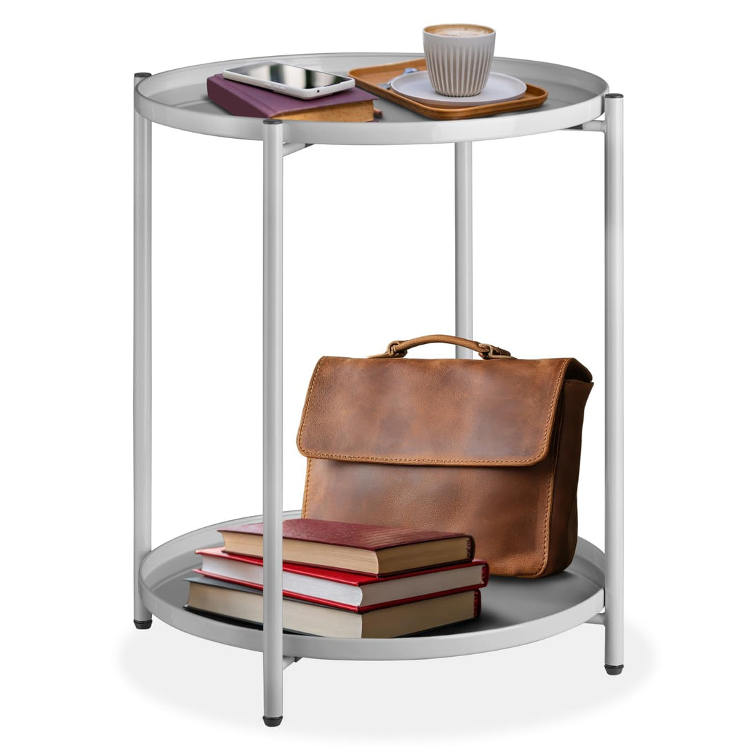 tectake 800913 Beistelltisch rund aus Metall, abnehmbare Tabletts, Couchtisch mit Zwei Ebenen, rusti