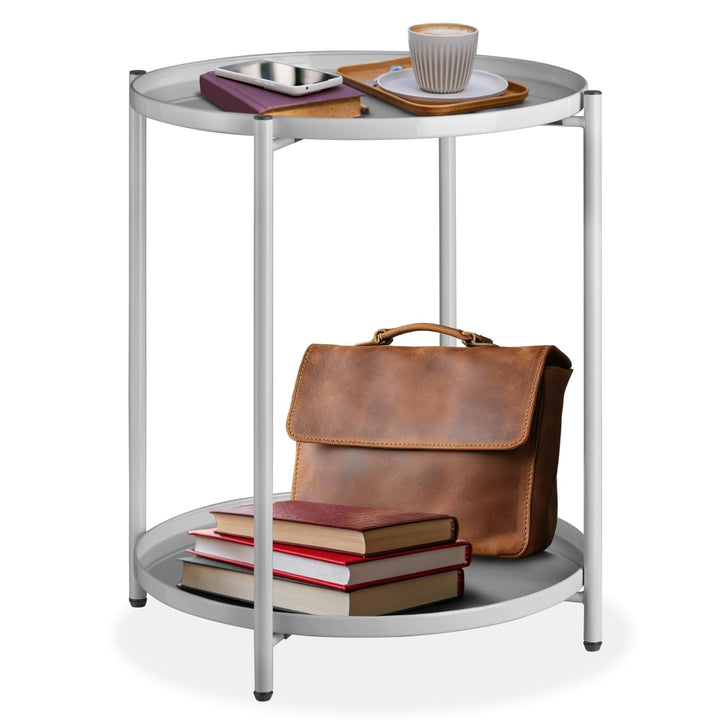 tectake 800913 Beistelltisch rund aus Metall, abnehmbare Tabletts, Couchtisch mit Zwei Ebenen, rusti