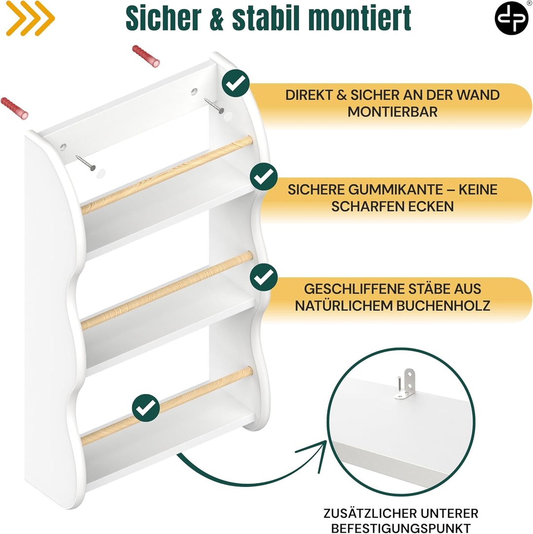 defiPad Wandregal für Kinderzimmer - Bücherregal Kinder mit 3 Ablagen - Montessori Spielzeugregal Wa