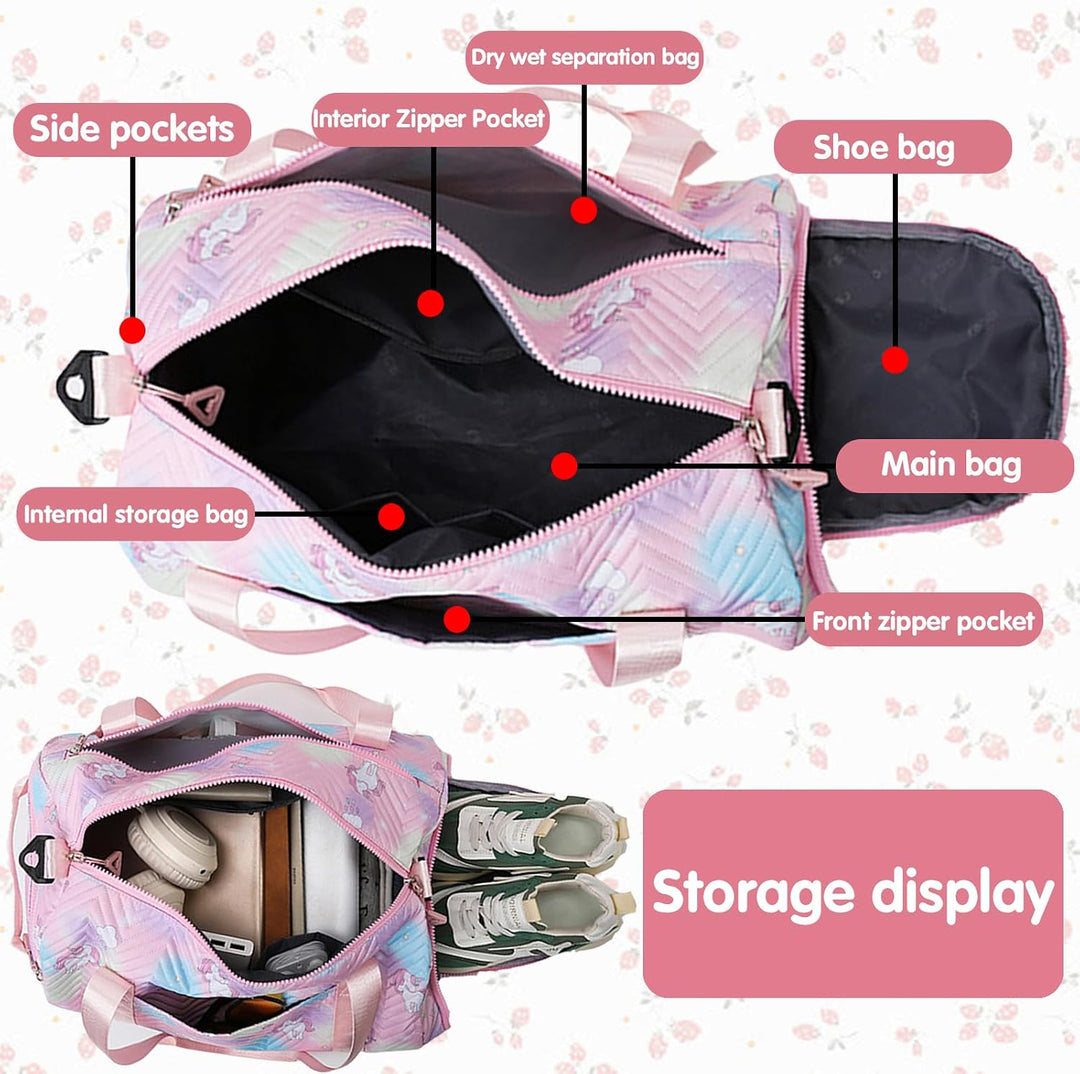 YOUYIKE Sporttasche Mädchen, Einhorn Yogatasche, Reisetasche Kinder, Schwimmtasche, Wasserdicht Turn