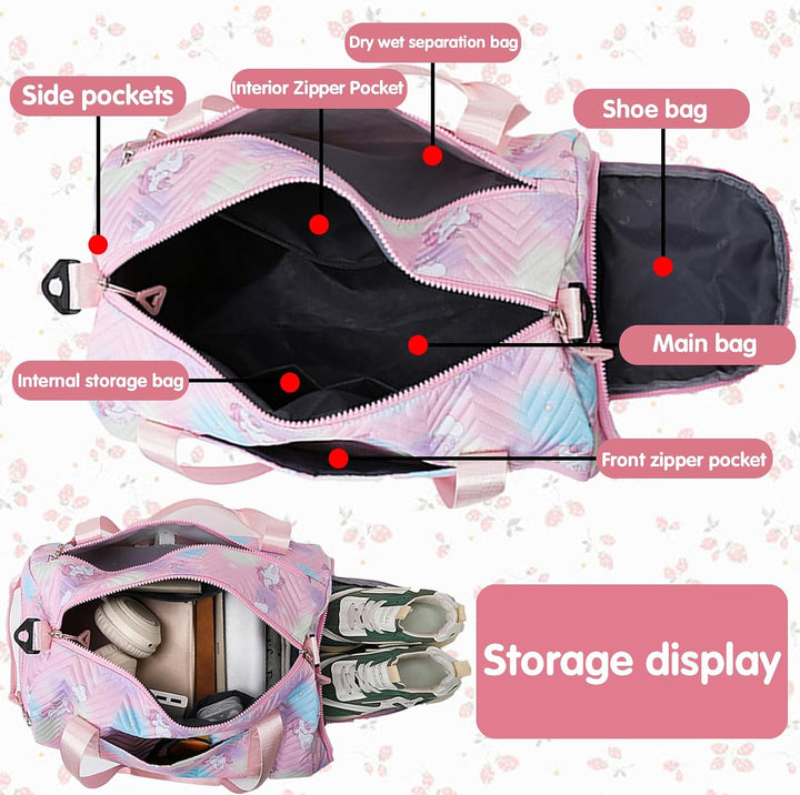 YOUYIKE Sporttasche Mädchen, Einhorn Yogatasche, Reisetasche Kinder, Schwimmtasche, Wasserdicht Turn