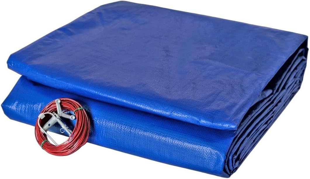 Pool Abdeckplane - rund - Ablaufnetz - blau - robust - UV-geschützt - Ösen (4,2 m), 4,2 m