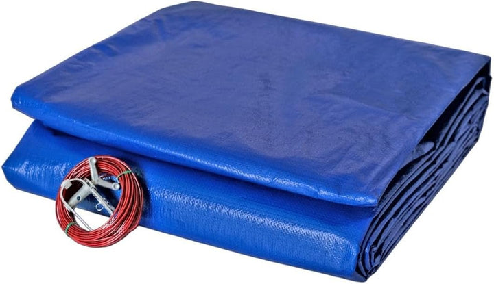 Pool Abdeckplane - rund - Ablaufnetz - blau - robust - UV-geschützt - Ösen (4,2 m), 4,2 m