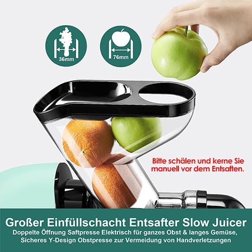 Fretta Slow Juicer Entsafter Gemüse und Obst Juicer Machine, 200W Kaltpresse Entsafter Obstpresse El