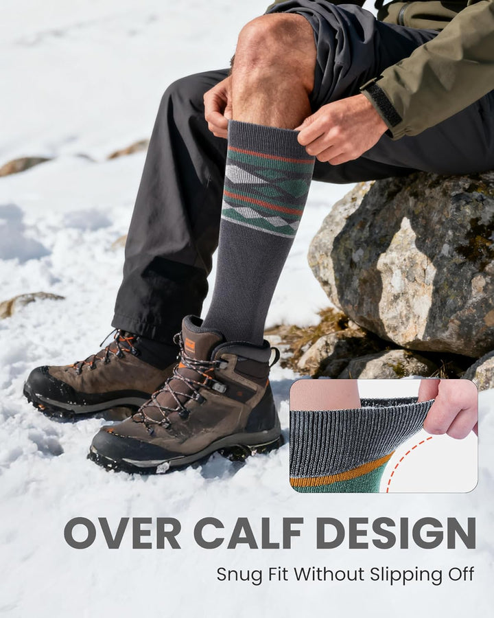 OutdoorMaster 2 Paar Unisex Merinowolle Skisocken für Damen & Herren, Winter Snowboarding Atmungsakt