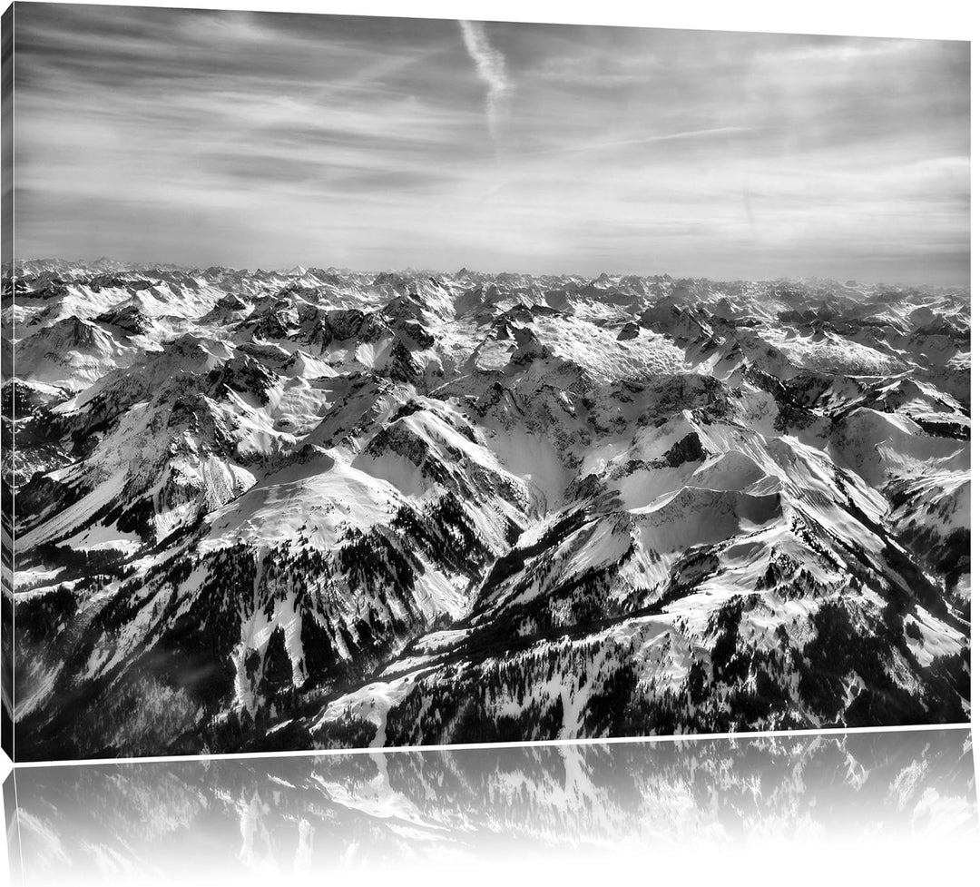 Monocrome, Alpen, Format: 100x70 auf Leinwand, XXL riesige Bilder fertig gerahmt mit Keilrahmen, Kun