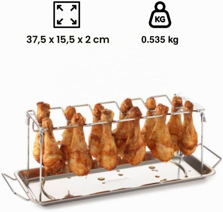 Hähnchenschenkel-Halter Grill-Zubehör Halterung Edelstahl für 12 Hähnchen-Keulen perfekt gegrillte C