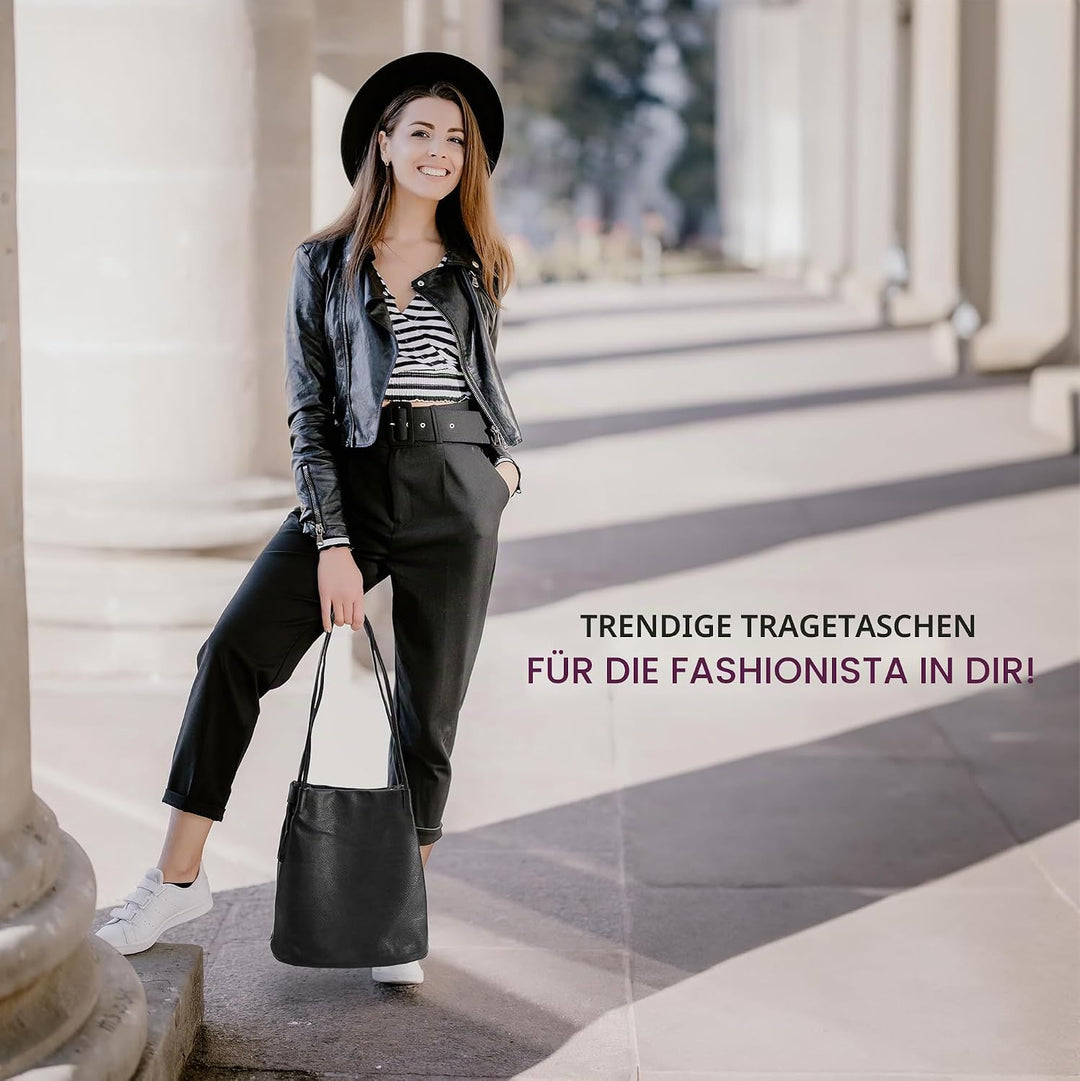 Woodland Leathers Damen-Handtasche aus veganem Leder, mittelgross, elegante schwarze Handtasche mit