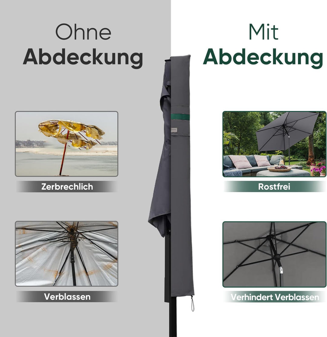 Sekey Sonnenschirm Schutzhülle mit Stab, Abdeckhauben für Ø 300 cm Gartenschirm mit Belüftungsöffnun