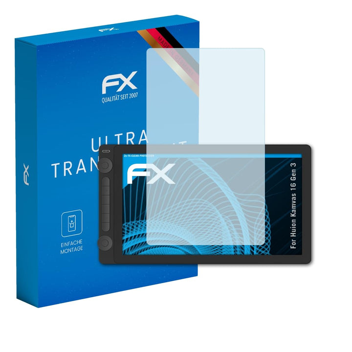 atFoliX Schutzfolie kompatibel mit Huion Kamvas 16 Gen 3 Folie, ultraklare FX Displayschutzfolie (2X
