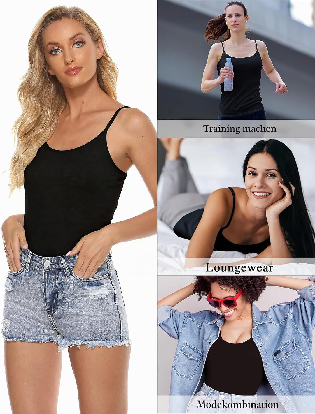BQTQ 3 Stück Unterhemd Damen Basic Tank Top Ärmelloses Camisole Spaghettiträger Top mit Verstellbare
