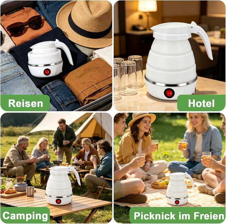 Faltbarer Wasserkocher 600ml Reisewasserkocher Klein Silikon Wasserkocher Camping Faltbar Wasserkess