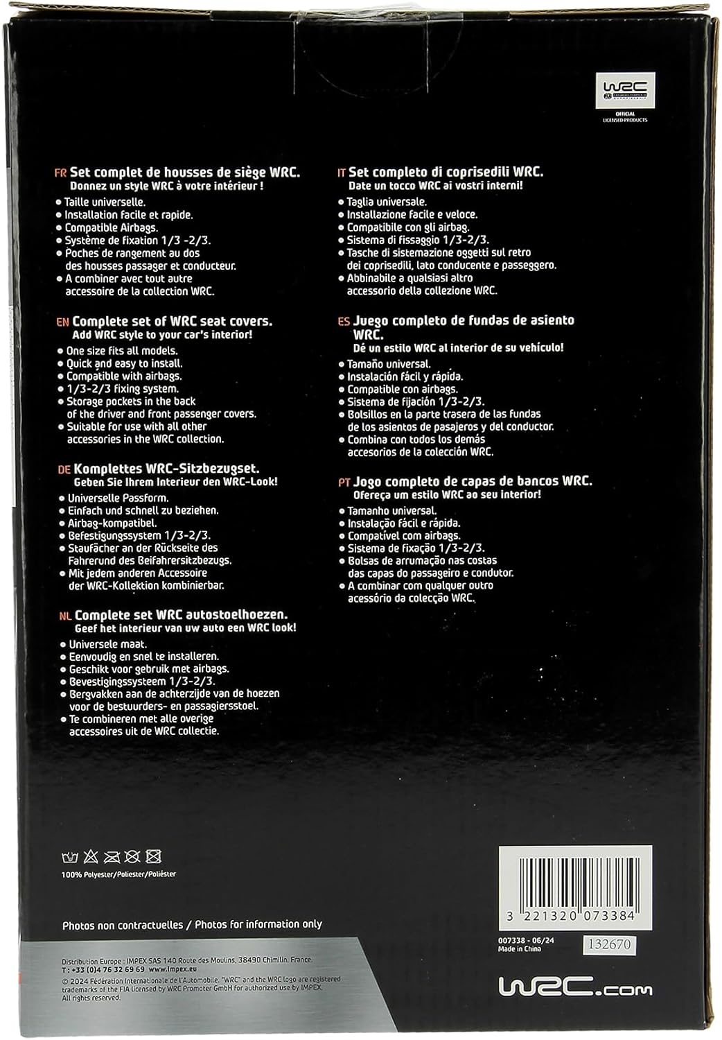 WRC 007338 4 tlg. Set Sitzbezug universal Airbag-kompatibel, schwarz