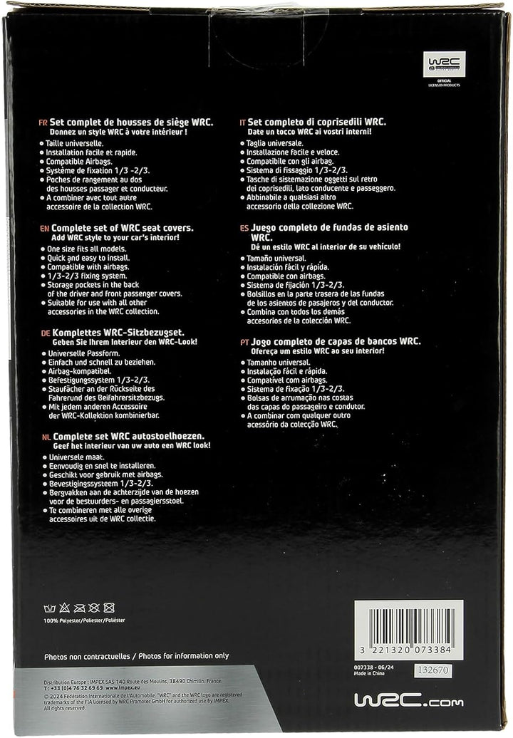 WRC 007338 4 tlg. Set Sitzbezug universal Airbag-kompatibel, schwarz