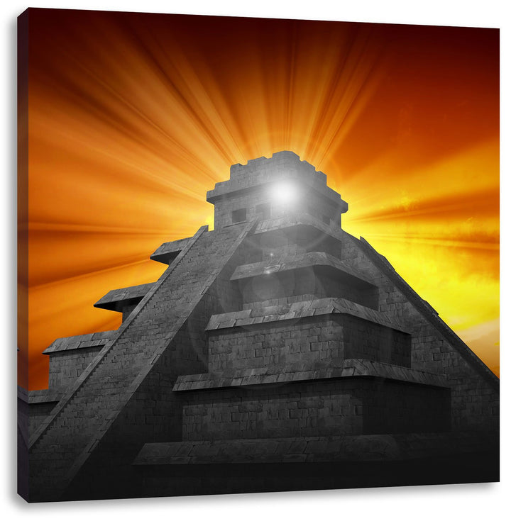 Pixxprint Maya Pyramide Tempelanlage als Leinwandbild/Grösse: 70x70 cm/Wandbild/Kunstdruck/fertig be