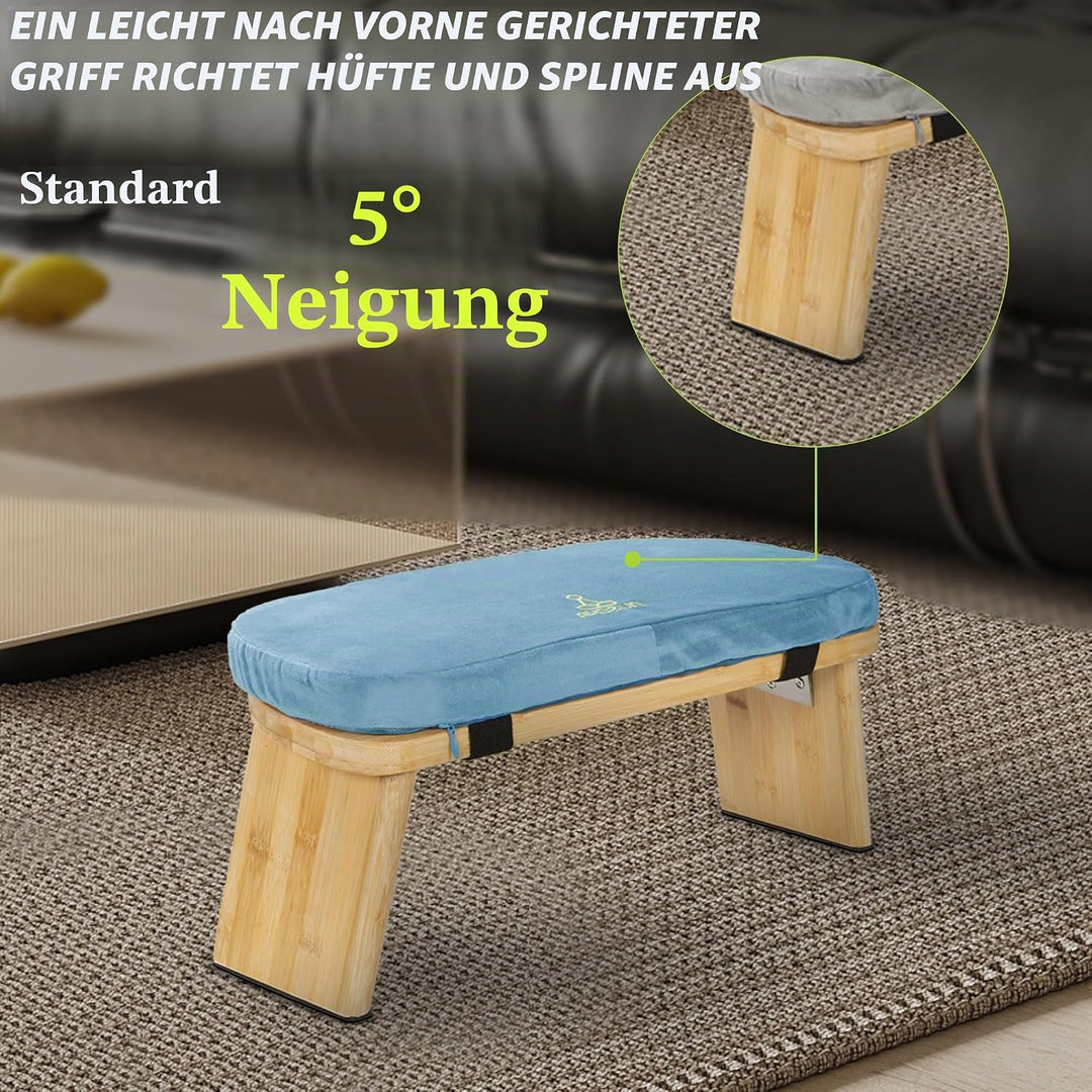 Meditationsbank Klappbar, Ergonomischer Bambus Yoga Hocker, Meditationshocker mit Kissen, Tragbarer