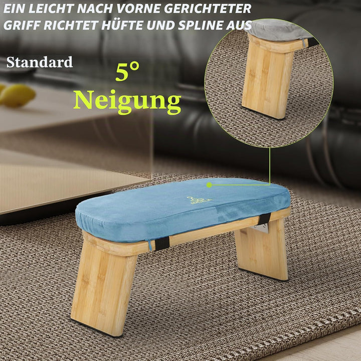 Meditationsbank Klappbar, Ergonomischer Bambus Yoga Hocker, Meditationshocker mit Kissen, Tragbarer