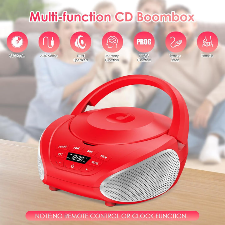 Gueray Tragbarer CD-Player Boombox Kompakt-Radio mit Stereo-Lautsprechern UKW-Radio 3,5-mm-AUX-Einga