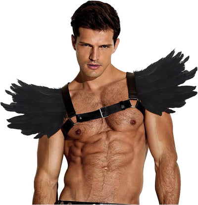 keland Gothic Halloween Kostüm Accessoires Feder Epaulettes Shrug Schulterklappen mit Leder Body Har