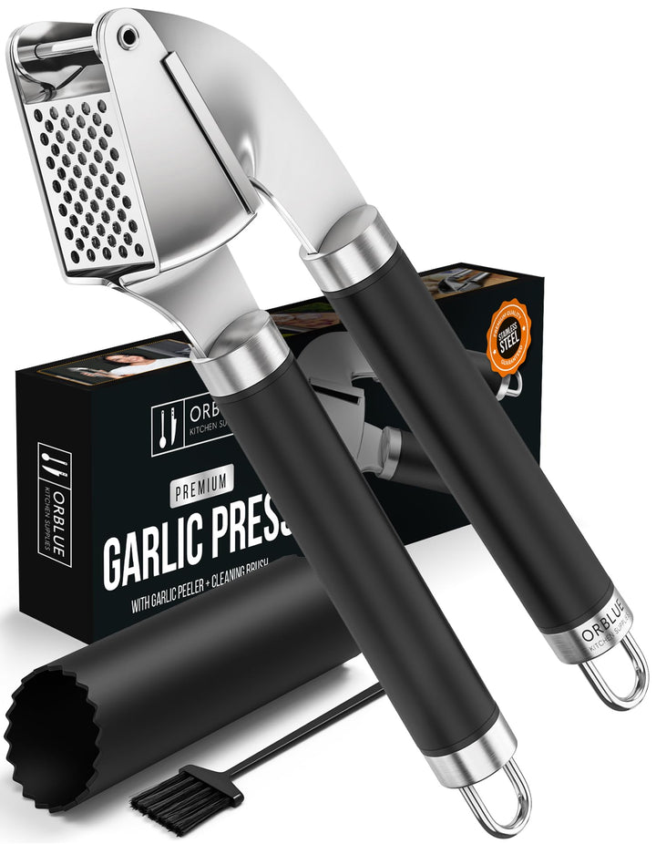 ORBLUE Knoblauchpresse Edelstahl Schwarz – Premium Knoblauchpresse & Knoblauchreibe – Garlic Press m