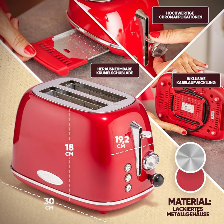 ProfiCook PC-TA 1193 Toaster 2-Scheiben-Toaster, Vintage-Look, Edelstahlgehäuse, Brötchenaufsatz, ei