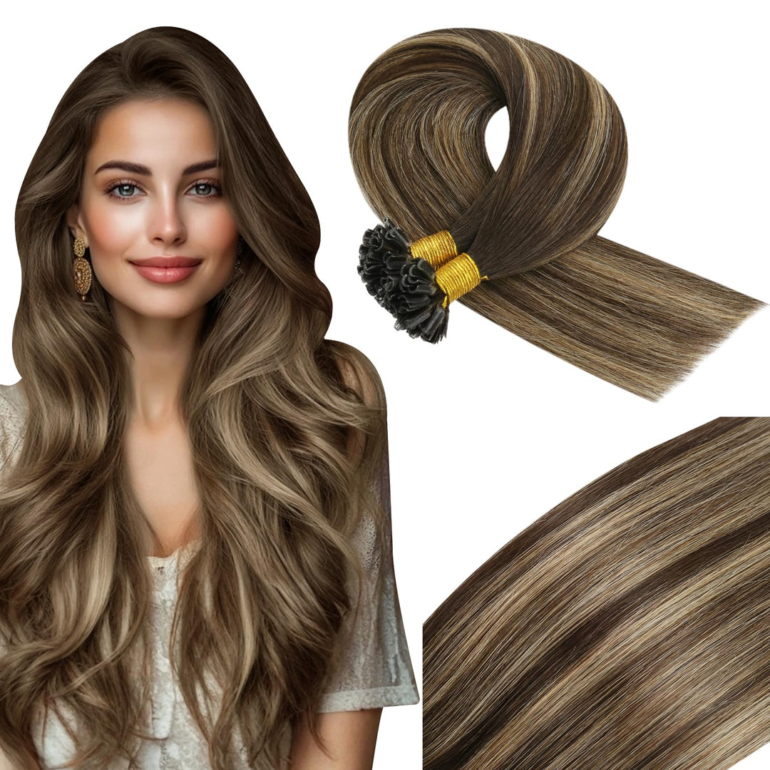 Vivien Bonding Extensions Echthaar Balayage Braun 50 cm Natürlich U Tip Extensions Echthaar Ombre Br