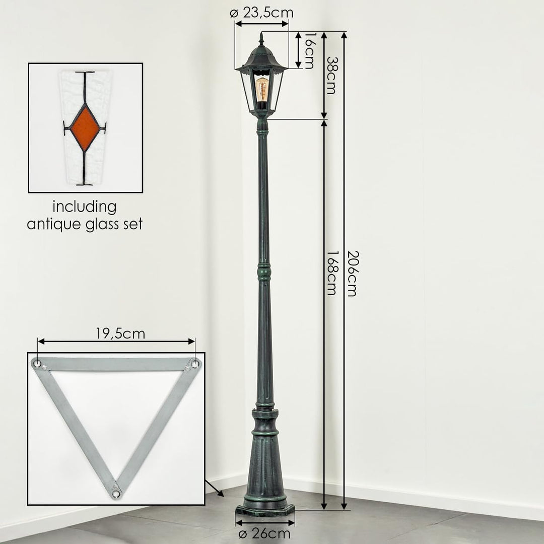 HOFSTEIN Kandelaber Hongkong, Aussenwegeleuchte aus Metall/Glas in Schwarz/Grün/Klar/Orange, Wegebel