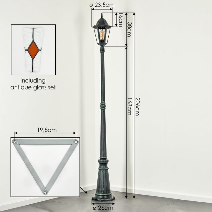 HOFSTEIN Kandelaber Hongkong, Aussenwegeleuchte aus Metall/Glas in Schwarz/Grün/Klar/Orange, Wegebel