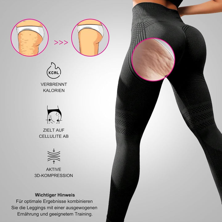 2 Stück 3D Anti Cellulite Leggings Damen High Waist Elastische Sporthose Lang Blickdicht Kompression