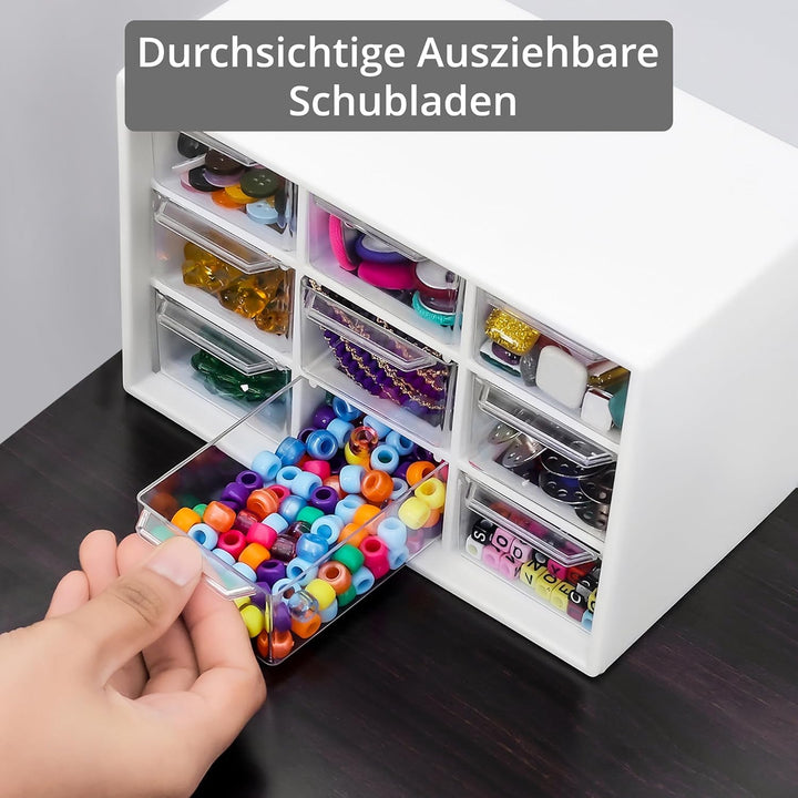 Winter Shore Bastelbox Aufbewahrung mit 9 Schubladen [2er-Pack] - Durchsichtige & Weisse Schubladenb