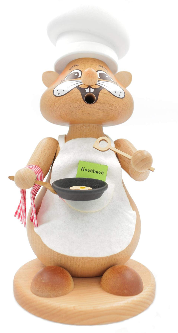 Kuhnert - Original Erzgebirgische Holzkunst Räuchermann Räucherfigur Hamster 31cm - Koch Cook