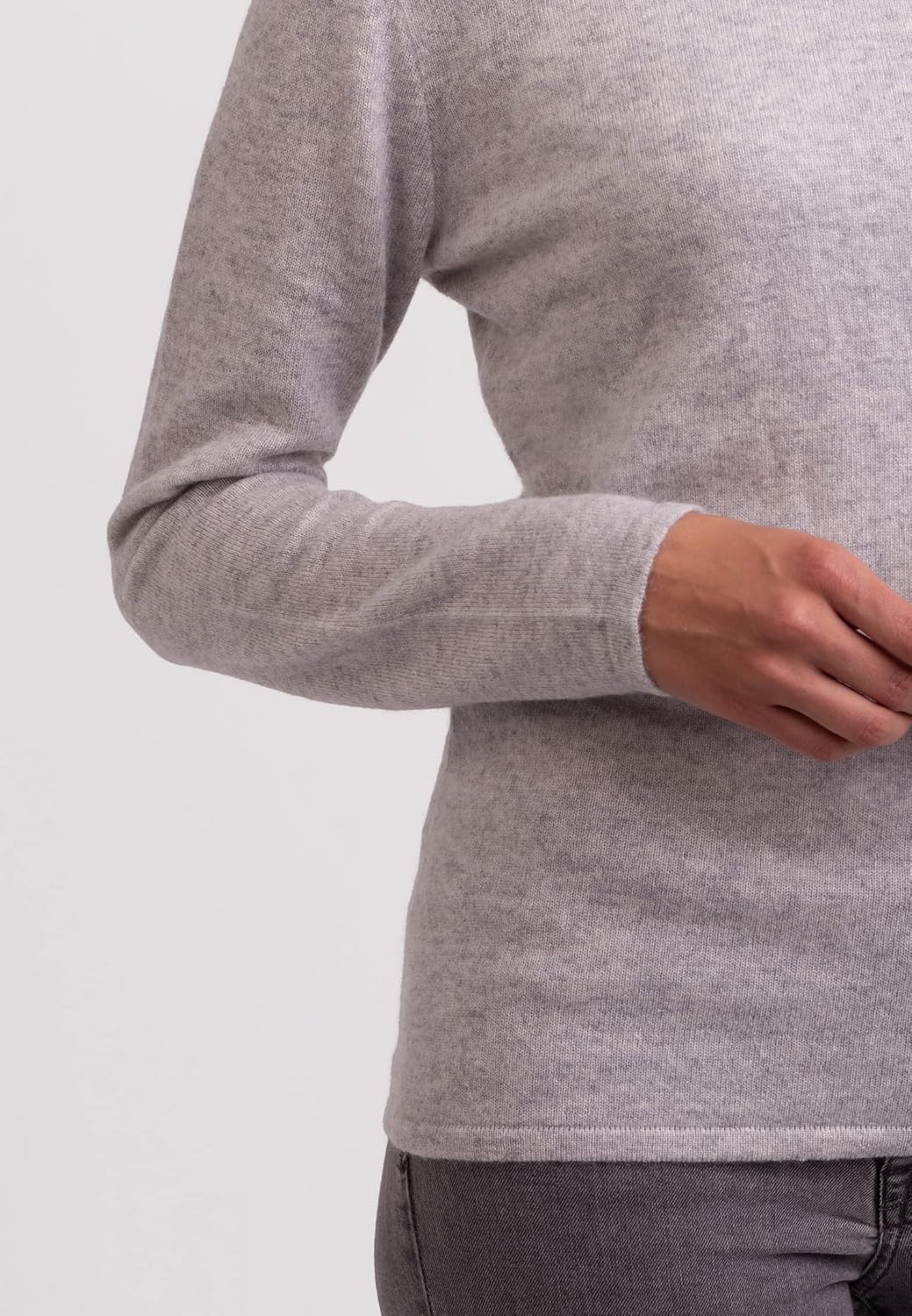 CASH-MERE.CH 100% Kaschmir Damen Pullover | Sweater Rollkragen 2-fädig, Hellgrau