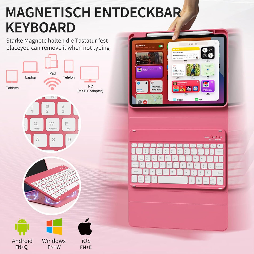 Hülle mit Tastatur für iPad A16 11/10 Generation (2025/2022, 11/10.9 Zoll) mit Stifthalter, Magnetis