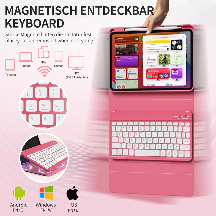 Hülle mit Tastatur für iPad A16 11/10 Generation (2025/2022, 11/10.9 Zoll) mit Stifthalter, Magnetis