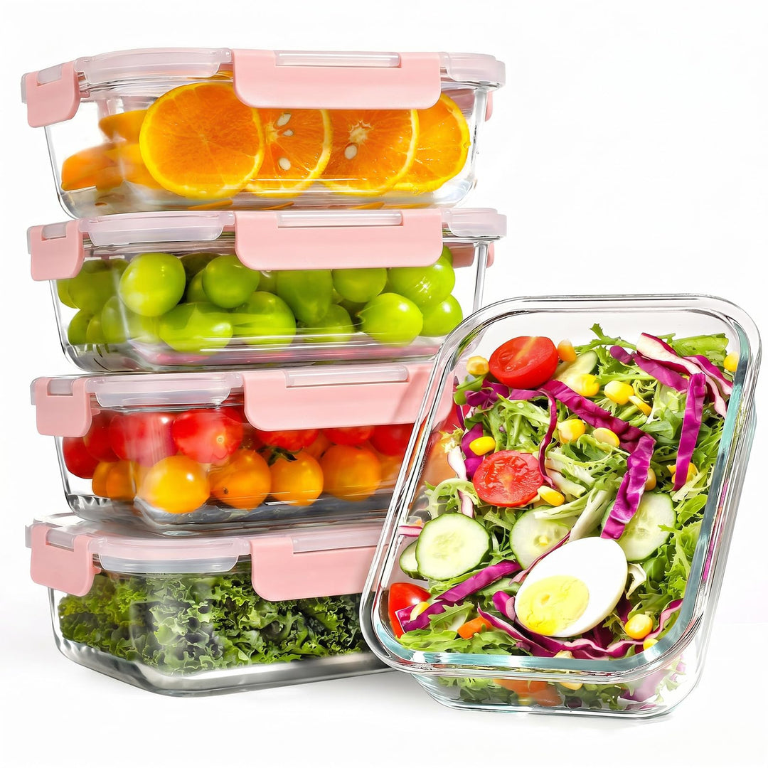 YASHE 5 Teile Glasbehälter mit Deckel, 1040ml Stapelbar & Luftdicht Meal Prep Boxen Glas für Spülmas