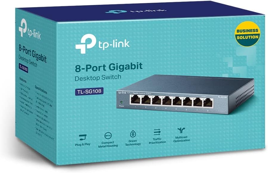 TP-Link TL-SG108 8-Port Gigabit Netzwerk Switch (Plug-and-Play, 8* RJ-45 LAN Ports, Metallgehäuse, I