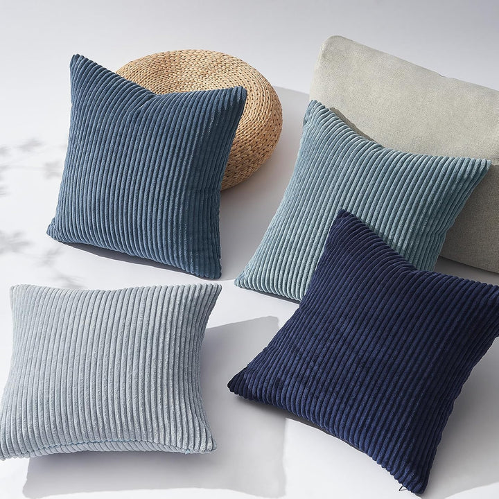 Topfinel Kissenbezug 50x50 cm blau 4er Set Kordsamt Kissenbezüge Kissenhülle Dekokissenbezug sofakis