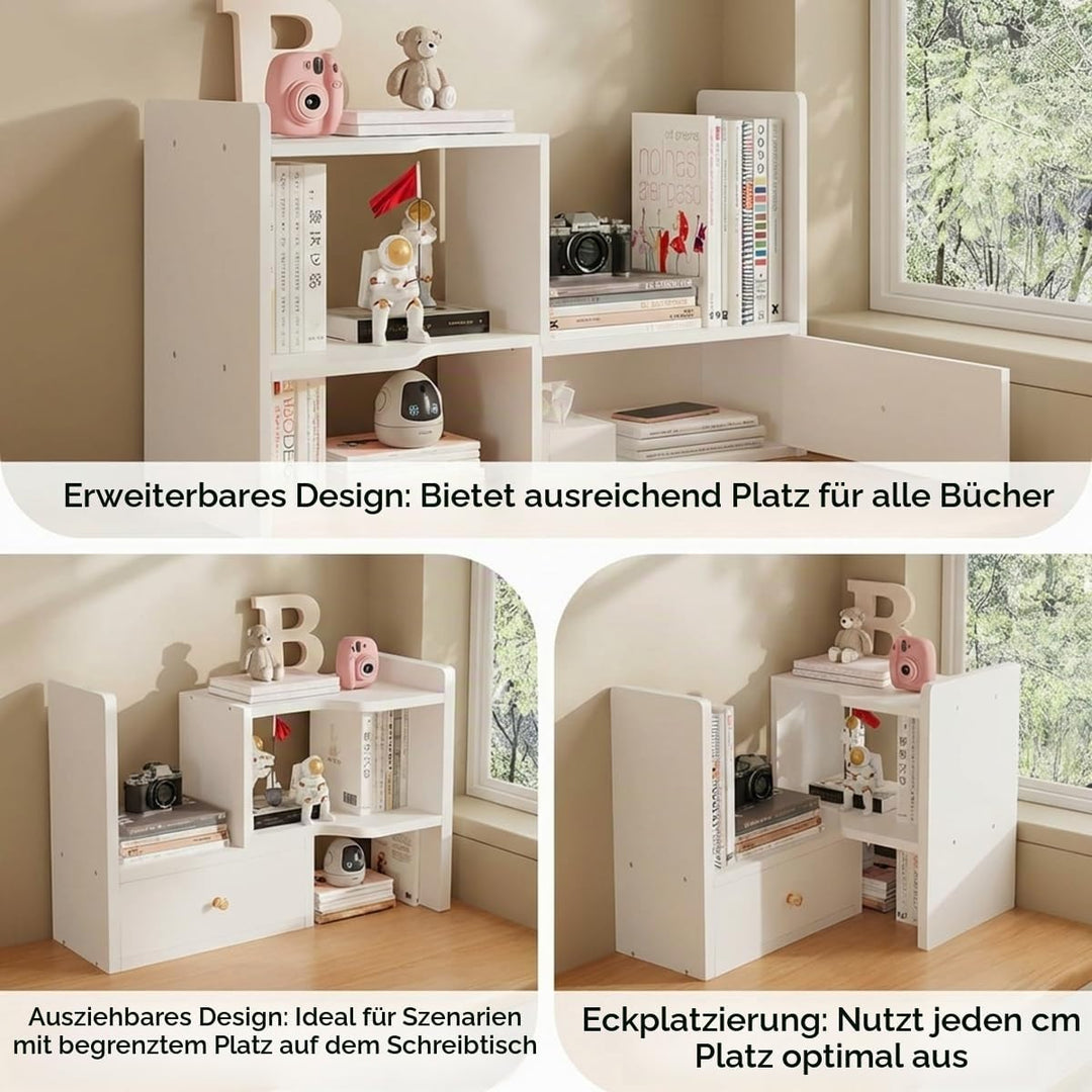 Erweiterbares Schreibtisch Bücherregal mit Tür Tischregal Schreibtisch Aufsatzregal 61x35x21,5cm Sta