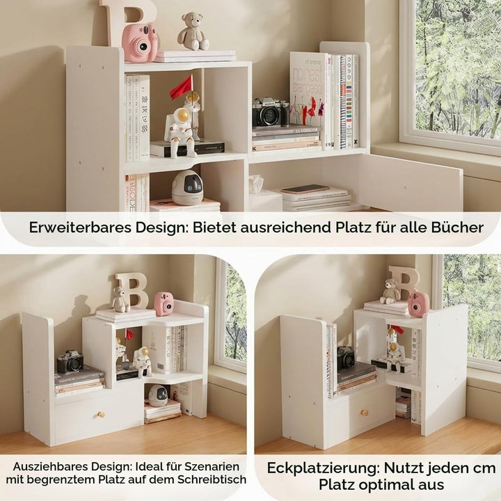 Erweiterbares Schreibtisch Bücherregal mit Tür Tischregal Schreibtisch Aufsatzregal 61x35x21,5cm Sta
