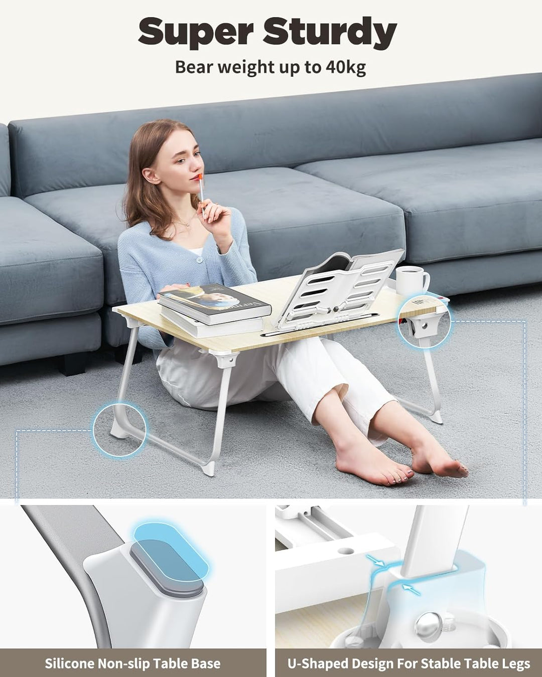 SAIJI Klappbarer Bett-Schreibtisch für Laptop, Essen, Frühstück, Schreiben, Gaming, extra gross, 65x